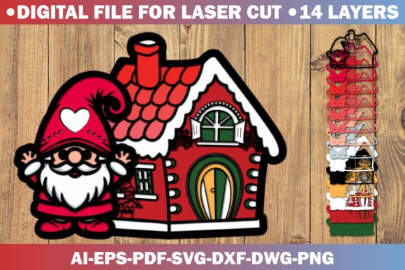 3D Christmas House Gnome Paper Cut SVG for Crafts & Graphics