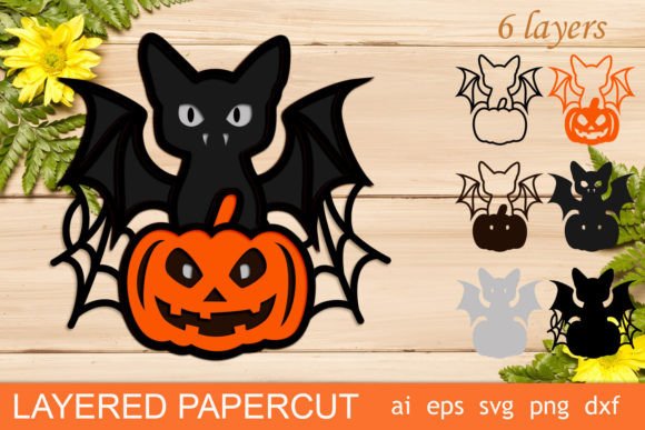 3D Layered Halloween Graphics: Black Cat Pumpkin for Crafts & Campaigns