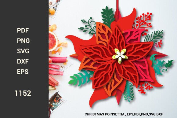 3D SVG Cut Christmas Poinsettia 1152 – Festive Graphics for Crafts & Digital Sellers