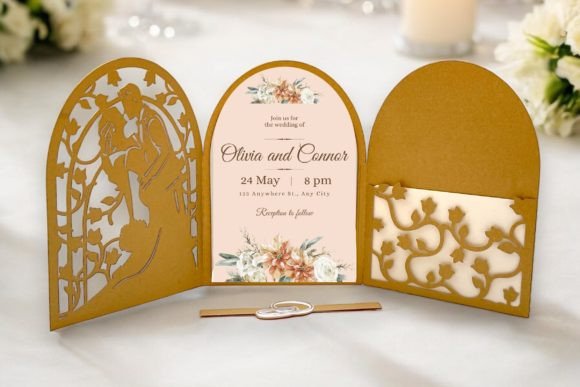 3D SVG Wedding Invitation Trifold Card Envelope