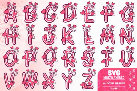 3D Valentine's Alphabet SVG for Crafts & Graphics