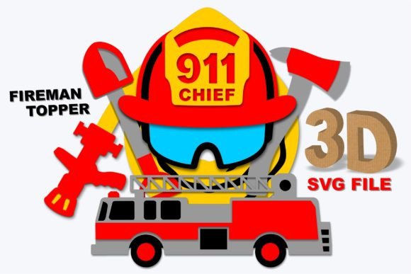 Fireman Topper 3D SVG: A Crafts-Friendly Graphic Design Asset for Editorial and Web Projects