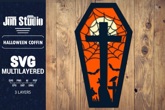 Halloween Coffin 3D SVG Papercut Graphics for Crafts & Content