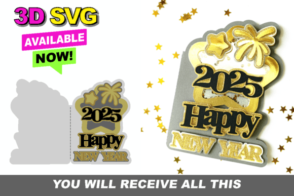 Happy New Year Card 3D SVG for Crafters & Handmade Sellers