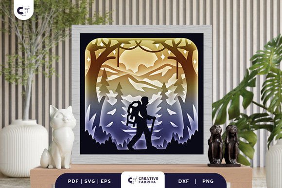 Man Forest Walking 3D Shadow Box SVG for Crafters & Etsy Sellers