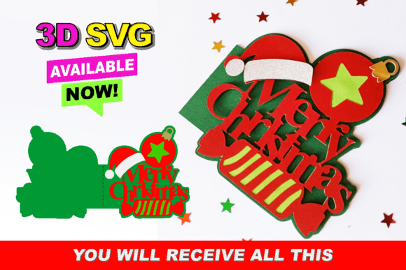 Merry Christmas Card 3D SVG for Crafts & Graphics