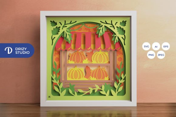 Pumpkin Shop 3D Layered Paper Cut for Blog Graphics & Craft Content