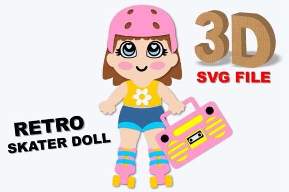 Retro Roller Skater Doll 3D SVG: A Playful Graphic for Crafts & Creative Design Projects