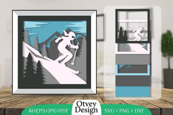 Ski 3D Shadowbox Layered Papercut – A Crafts & Graphics Combo for Digital Sellers