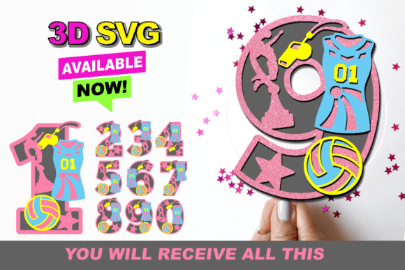 Volleyball Numbers 3D SVG Graphics for Crafts & Marketing