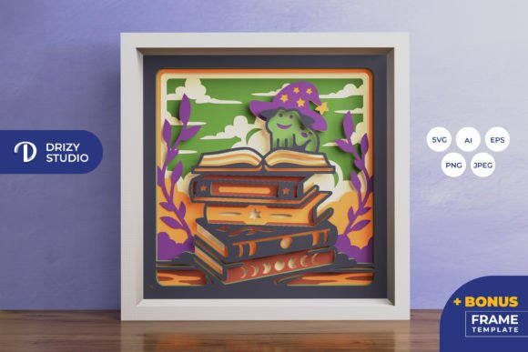 Wizard Frog 3D Layered Paper Cut for Crafts & Graphics